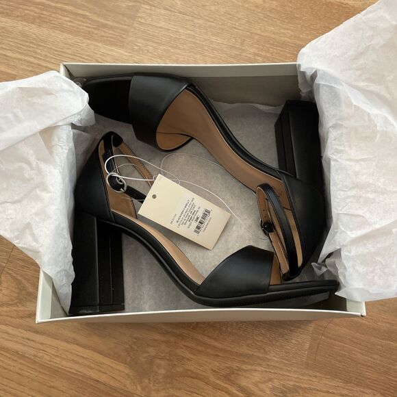 A New Day Shelly Heels Black 8 Wide Women’s Ankle Strap Block Memory Foam NEW - Picture 5 of 16